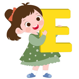 开学季英语课抱着字母E的女孩