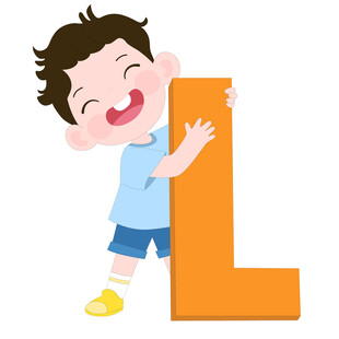 开学季英语课抱着字母L的男孩