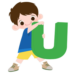 开学季英语课抱着字母U的男孩