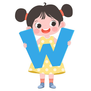开学季英语课抱着字母W的女孩