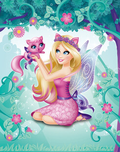 童话风精灵女孩与紫色猫咪