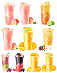 缤纷多彩果汁饮品展示