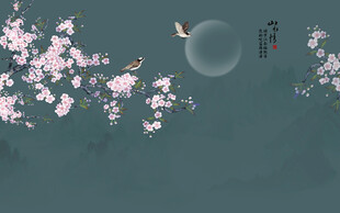 新中式工笔花鸟画背景墙
