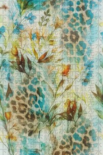 蓝调豹纹花卉印花图案