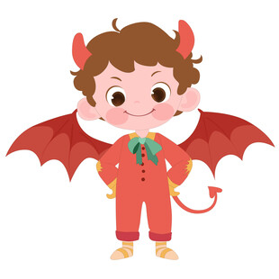万圣节穿恶魔服装长犄角男孩插画