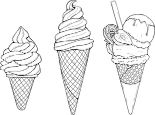 三款美味冰淇淋手绘插画 矢量图