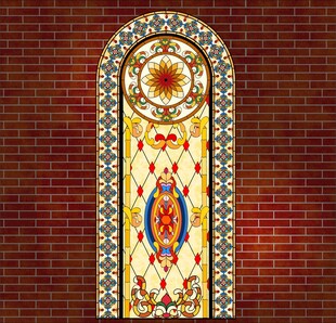 复古彩色玻璃拱形装饰门