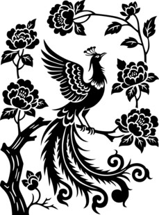凤凰牡丹黑白花纹图案