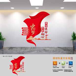 竖版不忘初心党建标语文化墙
