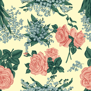 复古花卉图案背景四方连续数码印