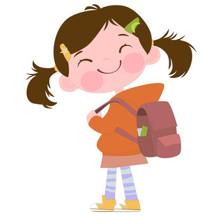 卡通背着书包带着发夹去上学女孩