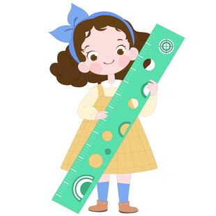 卡通风拿着大尺子测量开心女孩