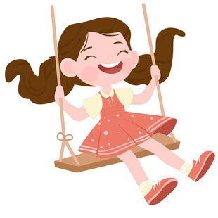 卡通风穿裙子荡秋千开心玩耍女孩