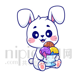 可爱兔子享用美味冰淇淋