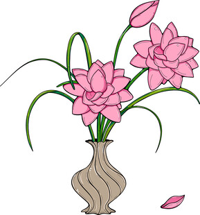 花瓶中的粉色花卉插画 矢量图