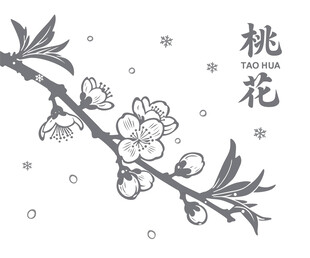 手绘桃花枝
