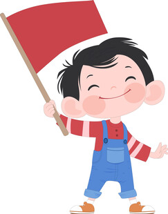 卡通可爱穿背带裤男孩挥舞旗帜