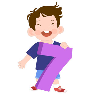 卡通风可爱数学课男孩抱着数字7