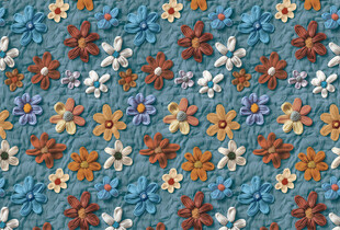 蓝色底多彩花卉图案