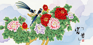 花开富贵牡丹喜鹊