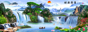 瀑布山水风景画