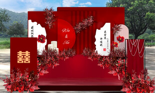热门款红色系复古布幔庭院婚礼 