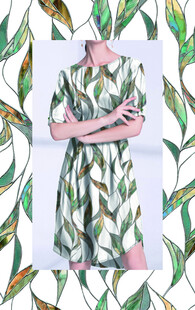 绿叶印花连衣裙模特展示