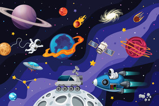 卡通星球宇航员外太空宇宙背景墙