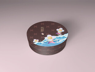 包装盒样机圆柱盒灵动鱼浪图案