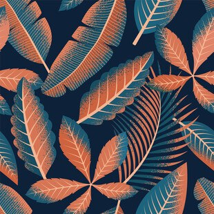 热带植物叶脉图案背景无缝数码印