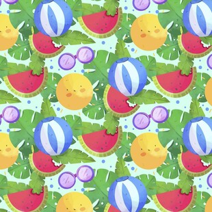 夏日水果与泳圈图案背景