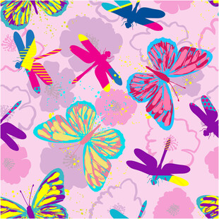 梦幻蝴蝶蜻蜓印花图案数码印花