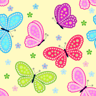 多彩蝴蝶花卉无缝背景图