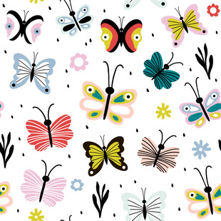 多彩蝴蝶花卉图案背景数码印花