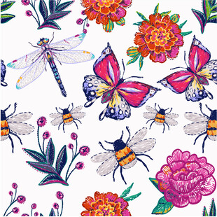花卉昆虫图案的精美插画
