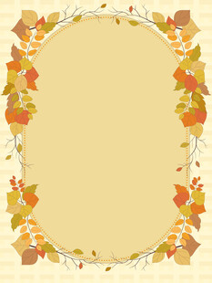 卡通风秋季枝条落叶树叶浆果边框