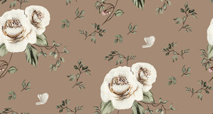 复古风白玫瑰花卉图案