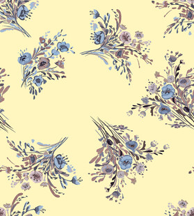 淡黄色底蓝紫花卉图案