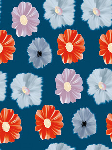 蓝色背景多彩花卉图案