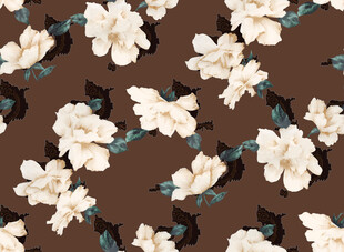棕色背景上的白色花卉图案