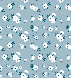 蓝底白花简约花卉图案