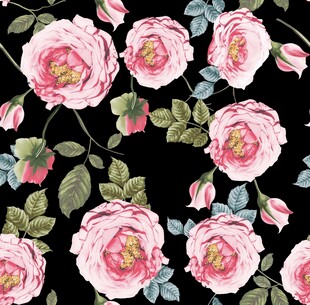 黑色背景上的粉色花卉图案