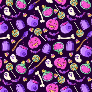 万圣节糖果与鬼怪图案背景