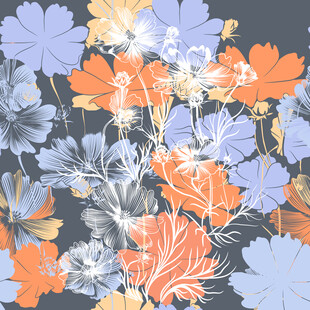 多彩花卉图案设计数码印花四方连