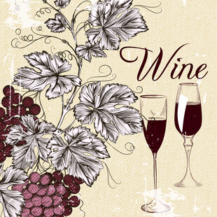 葡萄酒主题插画与酒杯
