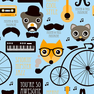 复古卡通风格音乐元素图案