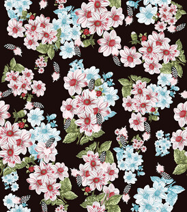 黑色底多彩花卉图案
