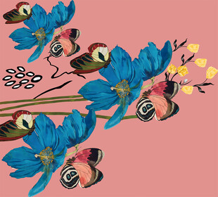 蓝色花卉与蝴蝶装饰图案