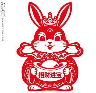 招财进宝兔剪纸形象