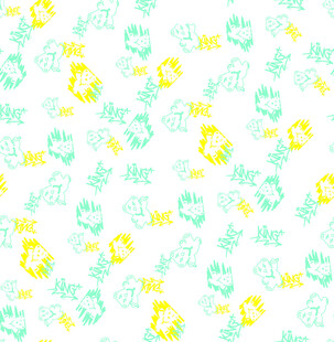 清新黄绿花卉图案背景小熊简笔